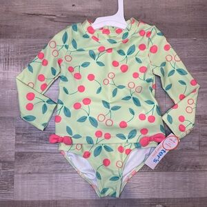 Carter's Just One You Rash Guard Swimsuit Set Girls 12MGreen Cherry 2 Piece Bows